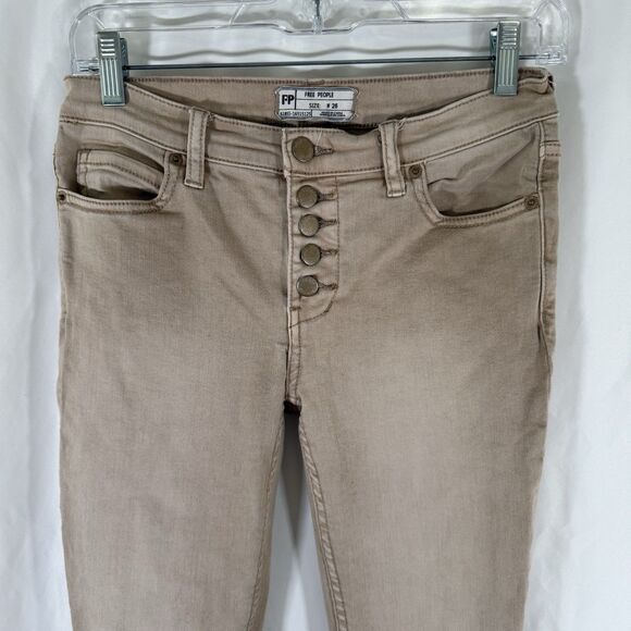 Free People Jeans Women's 26 Tan Denim Button Fly Raw Hem Skinny Jeans - Picture 2 of 11